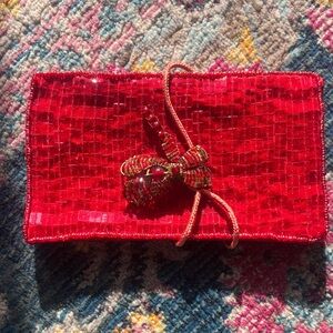 Elegant Red Silk and Beaded Pouch